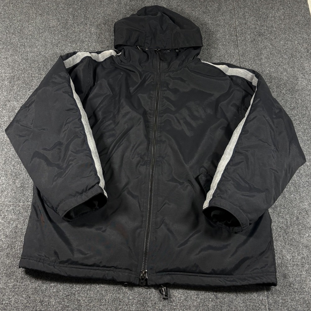 Vintage Y2K GAP Jacket Mens L Black Full Zip Hooded Fleece Lined Windbreaker